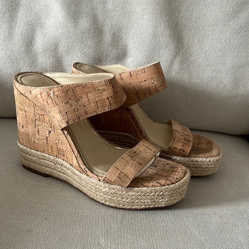 Jessica Simpson cork platform slide tan wedge 6